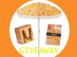 Win a Retro Mustard Floral Beach Umbrella, Picnic Mat and Cooler Bag