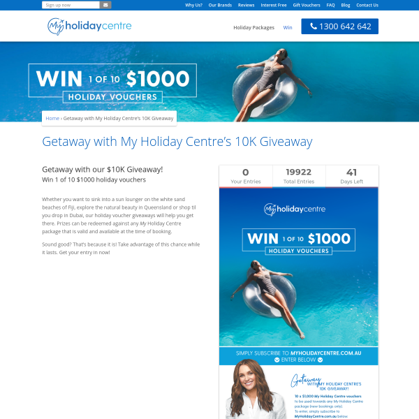 Win 1 of 10 $1000 holiday vouchers