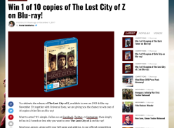 Win 1 of 10 copies of The Lost City of Z on Blu-ray