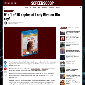 Win 1 of 15 copies of Lady Bird on Blu-ray