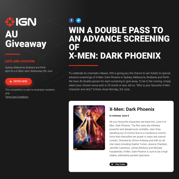 Win 1 of 160 Advanced Screening Double Passes to X-Men: Dark Phoenix