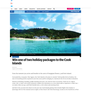Win 1 of 2 Cook Islands Holiday Packages