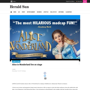 Win 1 of 20 double pass to Alice in Wonderland