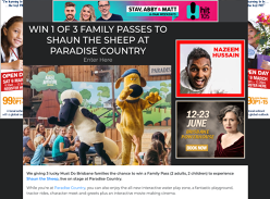 Win 1 of 3 Family Passes to Shaun the Sheep at Paradise Country