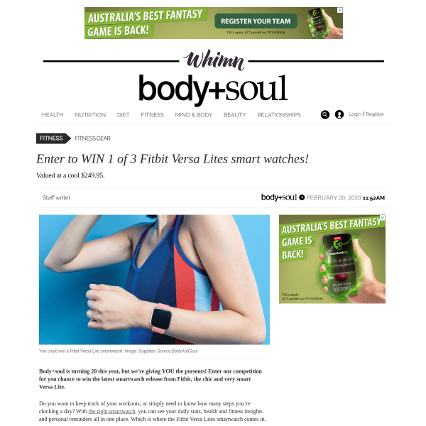 Win 1 of 3 Fitbit Versa Lites Smart Watches