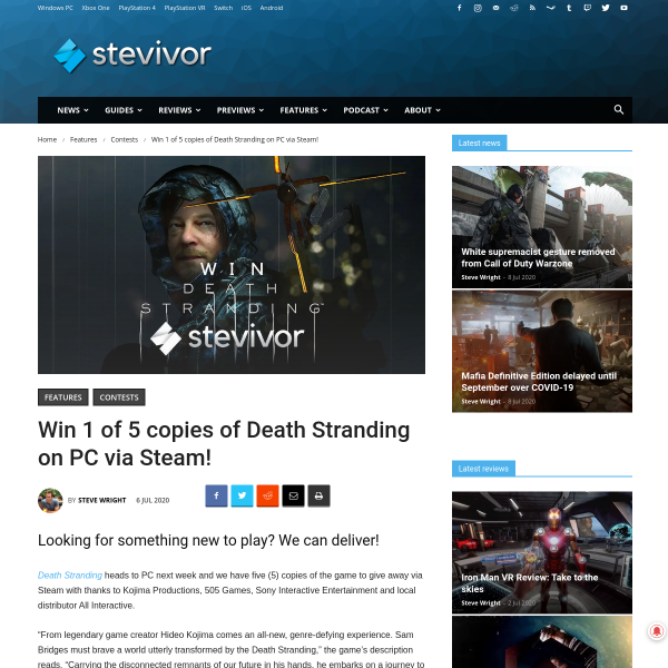 Win 1 of 5 copies of Death Stranding on PC via Steam Each