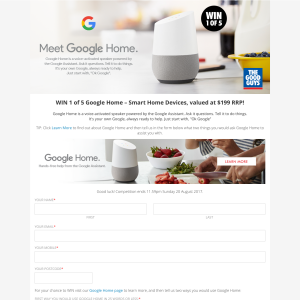 Win 1 of 5 Google Home Smart Home Devices