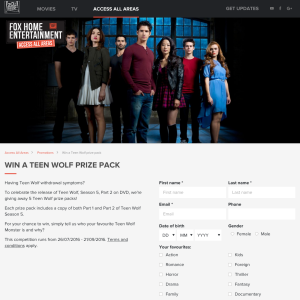Win 1 of 5 'Teen Wolf' prize packs!