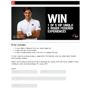 Win 1 of 5 VIP Uniqlo x Roger Federer Experiences
