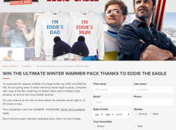 Win 1 of 5 winter warming movie-night-in packs thanks to 'Eddie the Eagle'!