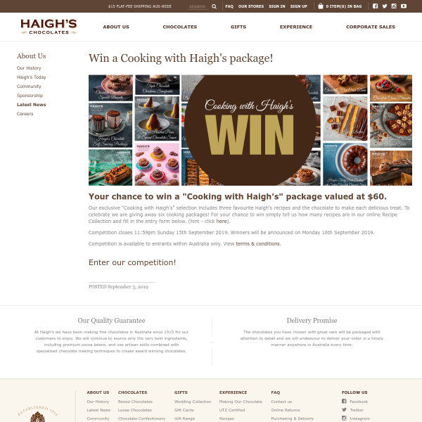 Win 1 of 6 'Cooking with Haigh's' Prize Packs