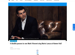 Win 1 of 6 double passes to see Mark Vincent sing Mario Lanza at Hamer Hall