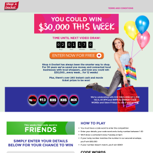 Win $30,000 every week for 12 weeks + over 240 instant cash & movie ticket prizes to be won!