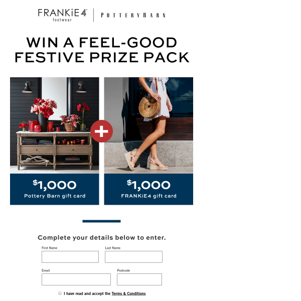 Win a $1,000 Pottery Barn & $1,000 Frankie4 Gift Card