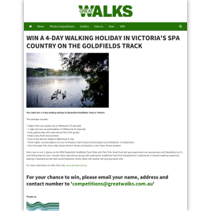Win a 4-day walking holiday in Victoria's spa country on the Goldfields Track!