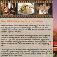 Win a $4500 train journey for 2 on 'The Ghan'!