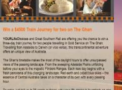 Win a $4500 train journey for 2 on 'The Ghan'!