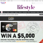 Win a $5,000 around the world online shopping spree + 1 of 4 $100 pre-loaded cash passports!
