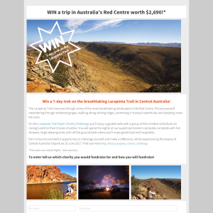Win a 7-day trek on the breathtaking Larapinta Trail in Central Australia!
