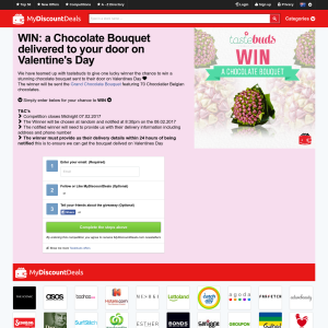 Win a chocolate bouquet delivered to your door on Valentine's Day! Win a chocolate bouquet delivered to your door on Valentine's Day!