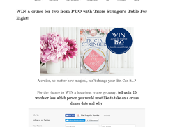 Win a cruise for two with Tricia Stringer's Table for Eight