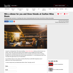 Win a dinner for you & 3 friends at 'Carlton Wine Room'! (VIC Residents ONLY)