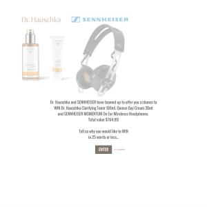 Win a Dr. Hauschka Clarifying Toner, Quince Day Cream & 'SENNHEISER MOMENTUM' On Ear Wirelesss Headphones! 