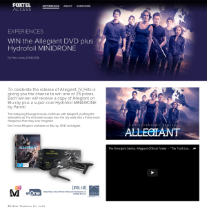 Win a DVD copy of 'The Allegiant' + Hydrofoil Minidrone!