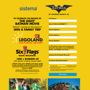 Win a family trip to LEGOLAND California Resort or 1 of 1,000 family movie passes to see 'The LEGO Batman Movie'! (Purchase Required)
