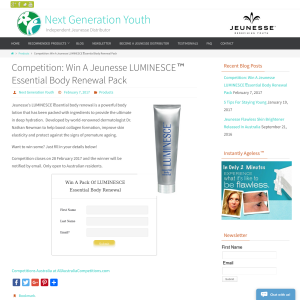 Win a Jeunesse Luminesce Essential Body Renewal Pack
