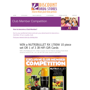 WIN a NUTRIBULLET RX 1700W 10 piece set and Natural Healing Foods Book valued at $428.95 OR 1 of 3 JB HiFi Gift Cards valued at $50 RRP!