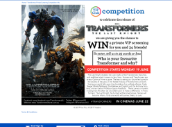 Win a private screening of Transformers The Last Knight for you and 34 friends
