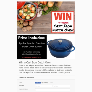 Win a Pyrolux Pyrochef Cast Iron Dutch Oven Casserole Dish