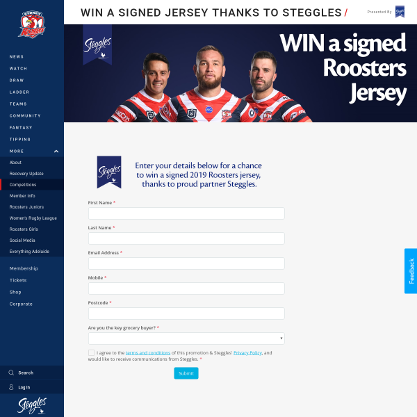 Win a Signed 2019 Sydney Roosters Jersey Worth $500