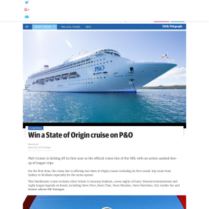 Win a 'State of Origin' cruise on P&O! (NSW Residents ONLY)
