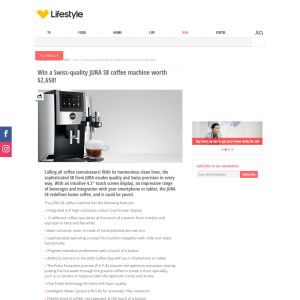 Win a Swiss-quality JURA S8 coffee machine