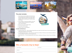 Win a Trip for 2 to Italy Valued At Up to $9988.50