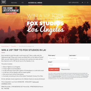 Win a VIP tour behind the scenes of Fox Studios in Los Angeles!