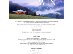 Win a weekend of unforgettable adventures with 2 nights' accommodation at the ultra-luxury Heritage Villa at The One&Only Wolgan Valley Blue Mountains Resort, NSW!
