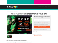 Win a year's worth of $30 'Boost Mobile' prepaid vouchers!