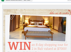 Win an 8 day shopping tour for 2 in Bali valued at $7,000!