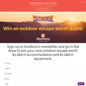 Win an outdoor escape worth $1,000 in accommodation and $1,000 in equipment