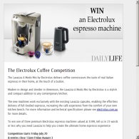 Win one of three premium Electrolux espresso machines 