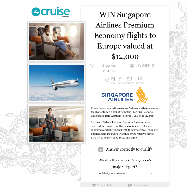 Win Singapore Airlines Premium Economy flights to Europe