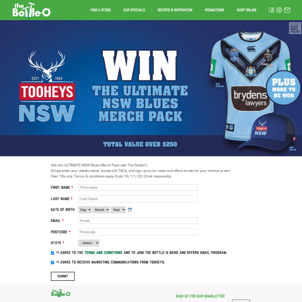Win the ULTIMATE NSW Blues Merch Pack with The Bottle-O.