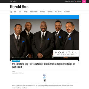 Win tickets to see The Temptations plus dinner and accommodation at the Sofitel