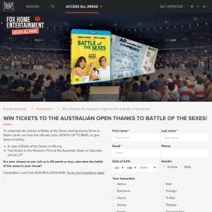 Win tickets to the Australian Open thanks to Battle of the Sexes