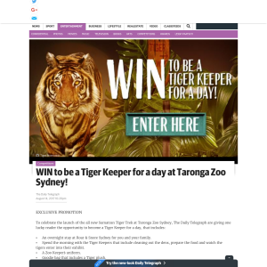 Win to be a Tiger Keeper for a day at Taronga Zoo Sydney