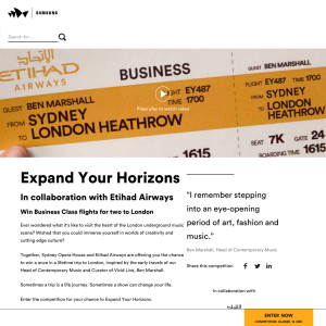 Win two Business Class flights to London with Etihad Airways