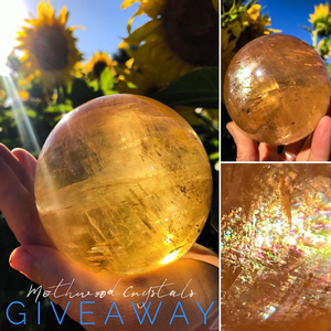 Win a beautiful large Golden Iceland Spar sphere filled with prisms of rainbow light and luminosity